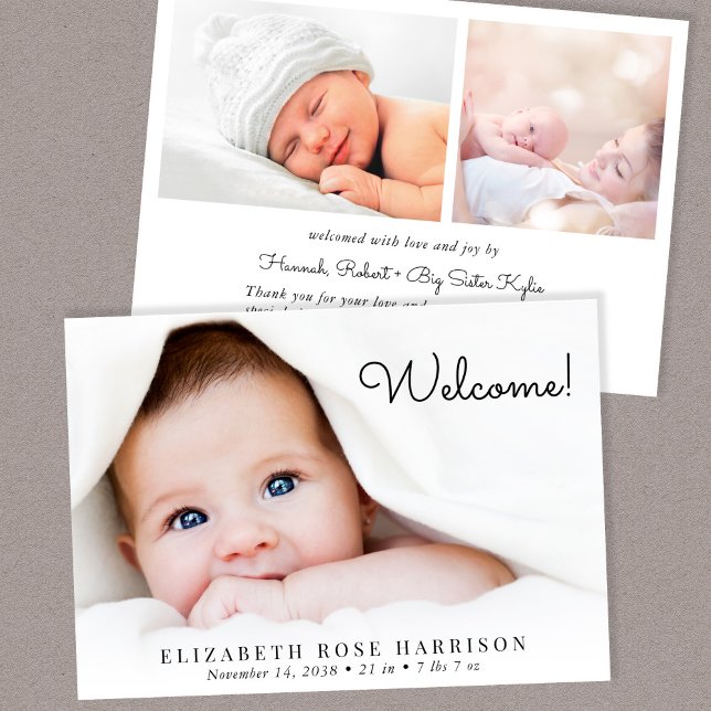 Welcome 3 Photo Collage Baby Birth Announcement (A beautiful and unique way to thank family and friends and introduce them to your precious baby)