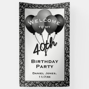 Welcome 40th Party Black/White Number Pattern Banner