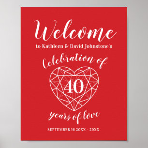 Welcome 40th ruby anniversary heart personalised poster