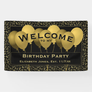 Welcome 45th Birthday Number Pattern   Black/Gold Banner