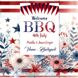 Welcome 4th July BBQ Party Red Blue Poster