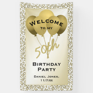Welcome 50th Birthday Number Patten Gold and White Banner