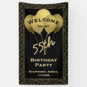 Welcome 55th Birthday Number Patten Gold and Black Banner