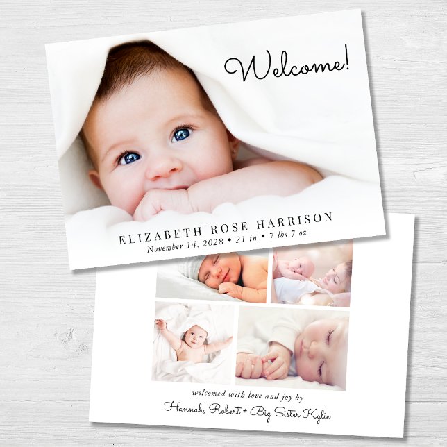 Welcome 5 Photo Collage Birth Announcement (A beautiful and unique way to thank family and friends and introduce them to your precious baby)