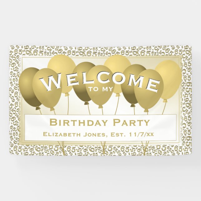 Welcome 65th Birthday Number Pattern | Gold/White Banner (Horizontal)