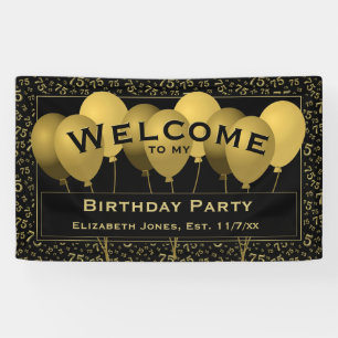 Welcome 75th Birthday Number Pattern   Black/Gold Banner