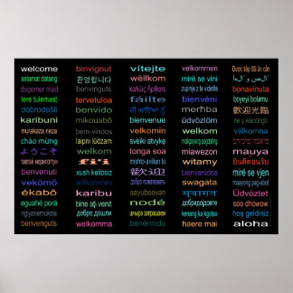 Welcome - 80 Languages Poster - 3 sizes / Black