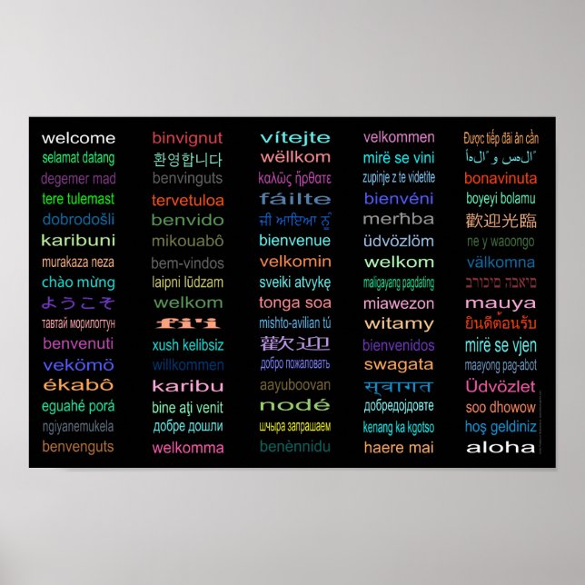 Welcome 80 Languages Poster Black (Front)