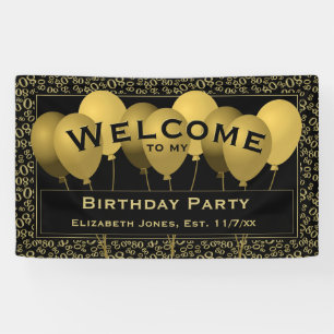 Welcome 80th Birthday Number Pattern   Black/Gold Banner