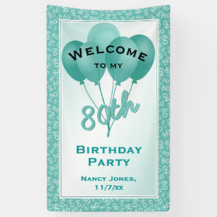 Welcome 80th Birthday Number Pattern - Teal/White Banner
