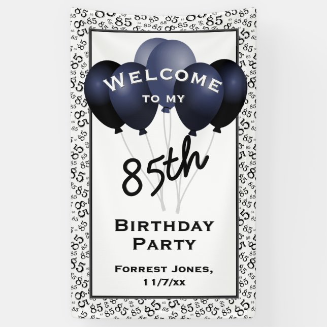 Welcome 85th Birthday Number Patten Black/White Banner (Vertical)