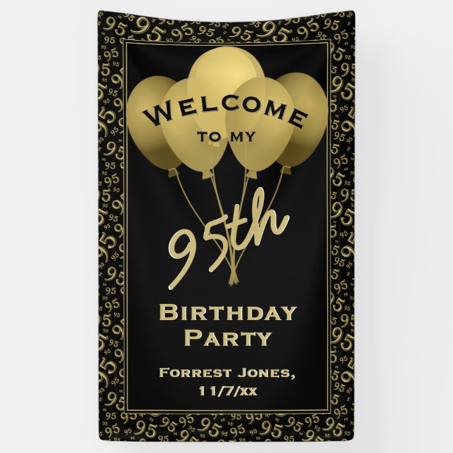 Welcome 95th Birthday Number Patten Gold and Black Banner (Vertical)