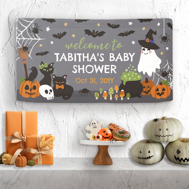 Welcome A Baby Is Brewing Witch Cauldron Halloween Banner (Creator Uploaded)