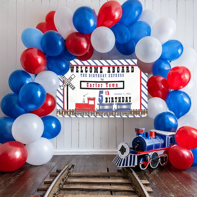 Welcome Aboard 5th Birthday Express Train Banner (Welcome Aboard Choo Choo Train 5th Birthday Express Train  Banner)
