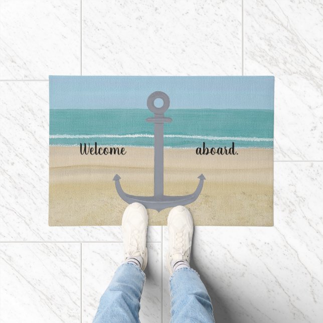 Welcome aboard, Anchor Beach Nautical Doormats (Indoor)