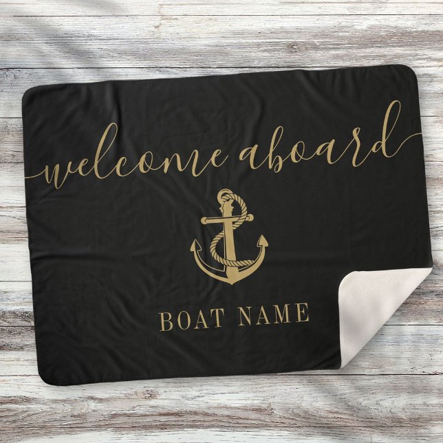 Welcome Aboard Black And Gold Anchor Boat Name Sherpa Blanket (Welcome Aboard Black And Gold Anchor Boat Name Sherpa Blanket)