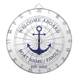 Welcome Aboard blue nautical anchor boat name Dartboard
