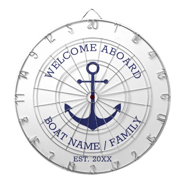 Welcome Aboard blue nautical anchor boat name Dartboard (Front)