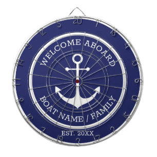 Welcome Aboard blue white nautical anchor custom Dartboard
