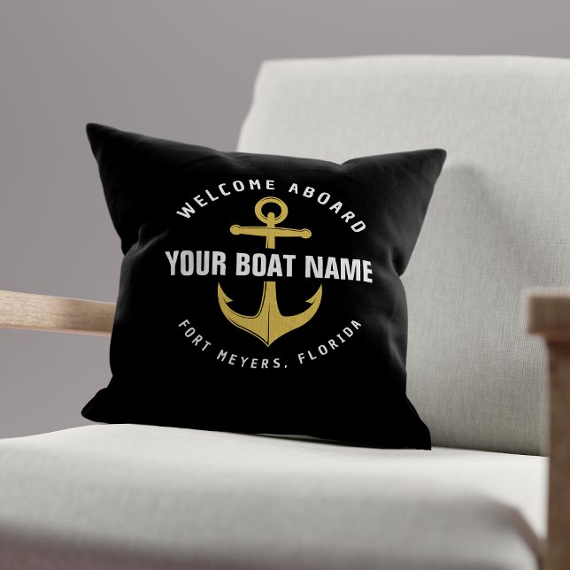 Welcome Aboard Boat Black & Gold Nautical Anchor Cushion (Creator Uploaded)