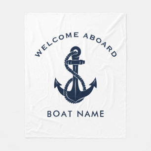 Welcome Aboard Boat Name Anchor Custom Fleece Blanket