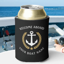 Welcome Aboard Boat Name Anchor Gold Laurel Black