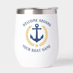 Welcome Aboard Boat Name Anchor Gold Laurel Navy