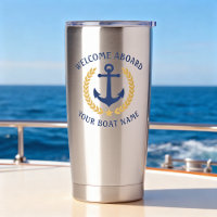 Welcome Aboard Boat Name Anchor Gold Laurel Navy