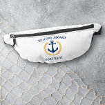 Welcome Aboard Boat Name Anchor Gold Laurel Star Bum Bags<br><div class="desc">Personalised fanny packs featuring a custom designed nautical boat anchor, gold style laurel leaves and a gold star with "Welcome Aboard" and your name or boat name. This design is in navy blue and gold colours on white or edit the design and easily change the belt pouch to any desired...</div>