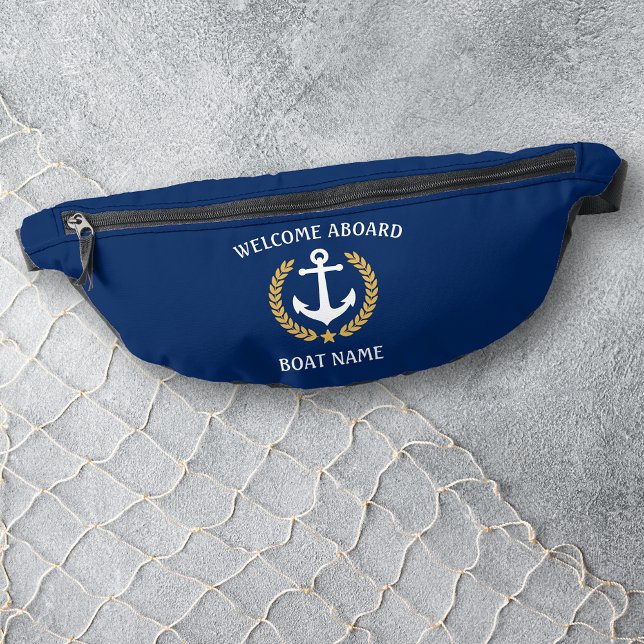 Welcome Aboard Boat Name Anchor Gold Laurel Star Bum Bags (Creator Uploaded)