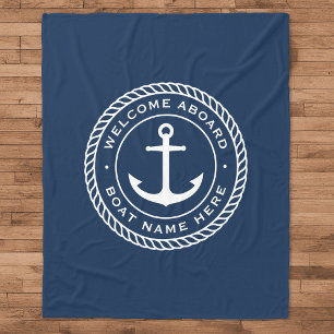 Welcome aboard boat name anchor rope border fleece blanket