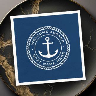 Welcome aboard boat name anchor rope border napkin