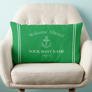 Welcome Aboard Boat Name Kelly Green Nautical Lumbar Cushion