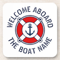 Welcome aboard boat name nautical anchor life buoy