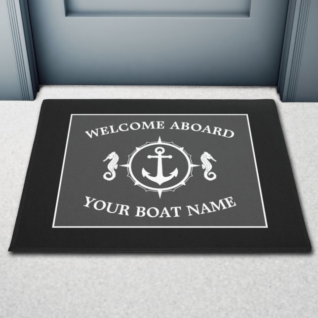 Welcome Aboard Boat Name Nautical Anchor Seahorse Doormat (Creator Uploaded)