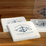 Welcome Aboard Boat Name Nautical Anchor Stone Coaster<br><div class="desc">Add a cool personalised touch to your sailboat or yacht with these classic nautical Welcome Aboard stone coasters,  featuring a navy blue anchor entwined with rope and easy to customise navy blue text templates for your boat name and registry.</div>