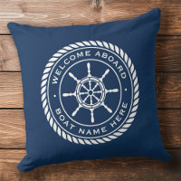 Welcome aboard boat name nautical ship's wheel