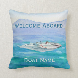 Welcome Aboard Boat Name Watercolor Boating Cushion
