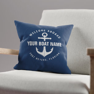 Welcome Aboard Boat Navy Blue Nautical Anchor Cushion