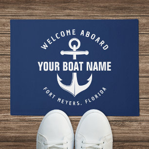 Welcome Aboard Boat Navy Blue Nautical Anchor Doormat