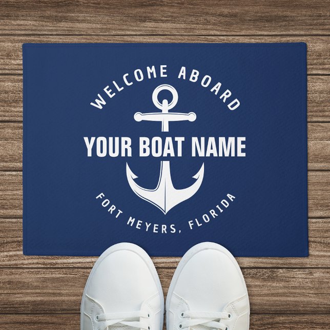 Welcome Aboard Boat Navy Blue Nautical Anchor Doormat (Creator Uploaded)