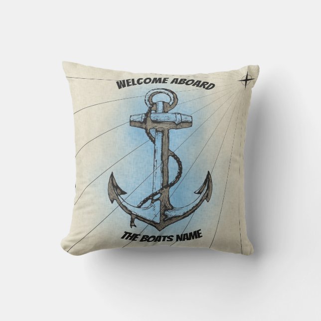 Welcome Aboard Boats Name Anchor - Cushion (Front)
