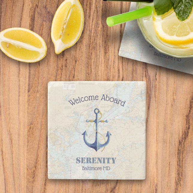Welcome Aboard 🌊 Chesapeake Bay Vintage Nautical Stone Coaster (Welcome Aboard 🌊 Chesapeake Bay Vintage Nautical Stone Coaster
)