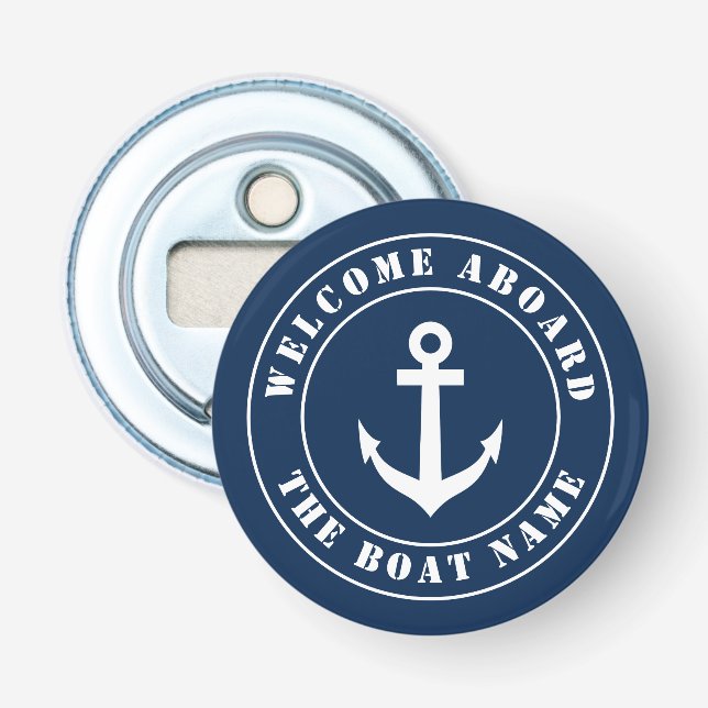 Welcome aboard custom boat name nautical beer bottle opener (Front)