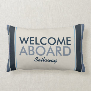 Welcome Aboard Customised Vertical Stripes Blue Lumbar Cushion