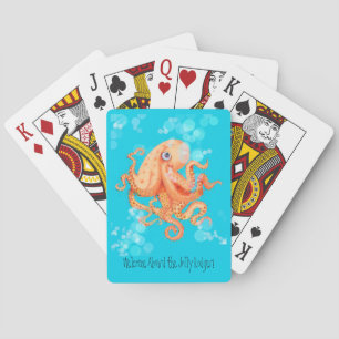Welcome aboard cute orange octopus playing cards