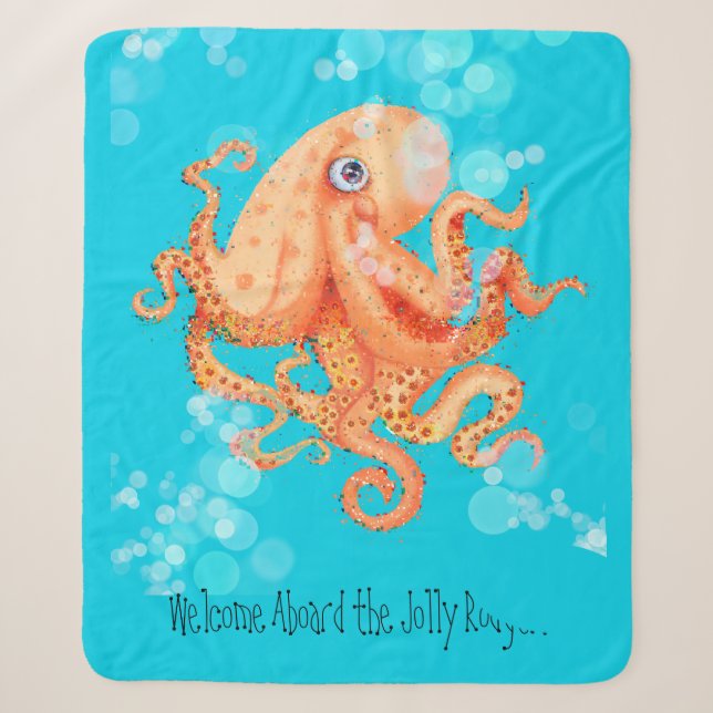 Welcome aboard cute orange octopus sherpa blanket (Front)
