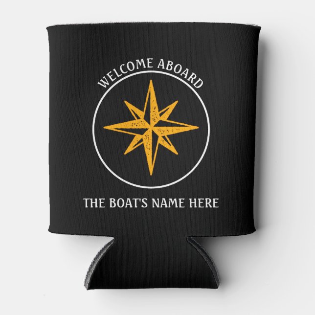 Welcome Aboard Greeting Gold Nautical Star Image Can Cooler (Front)