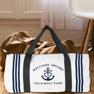 Welcome Aboard Heart Anchor Boat Name Monogram Duffle Bag