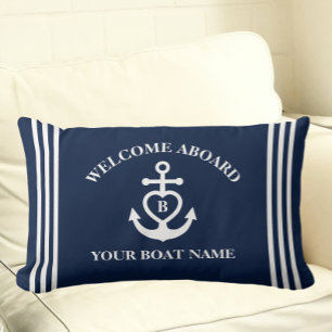 Welcome Aboard Heart Anchor Boat Name Monogram Lumbar Cushion
